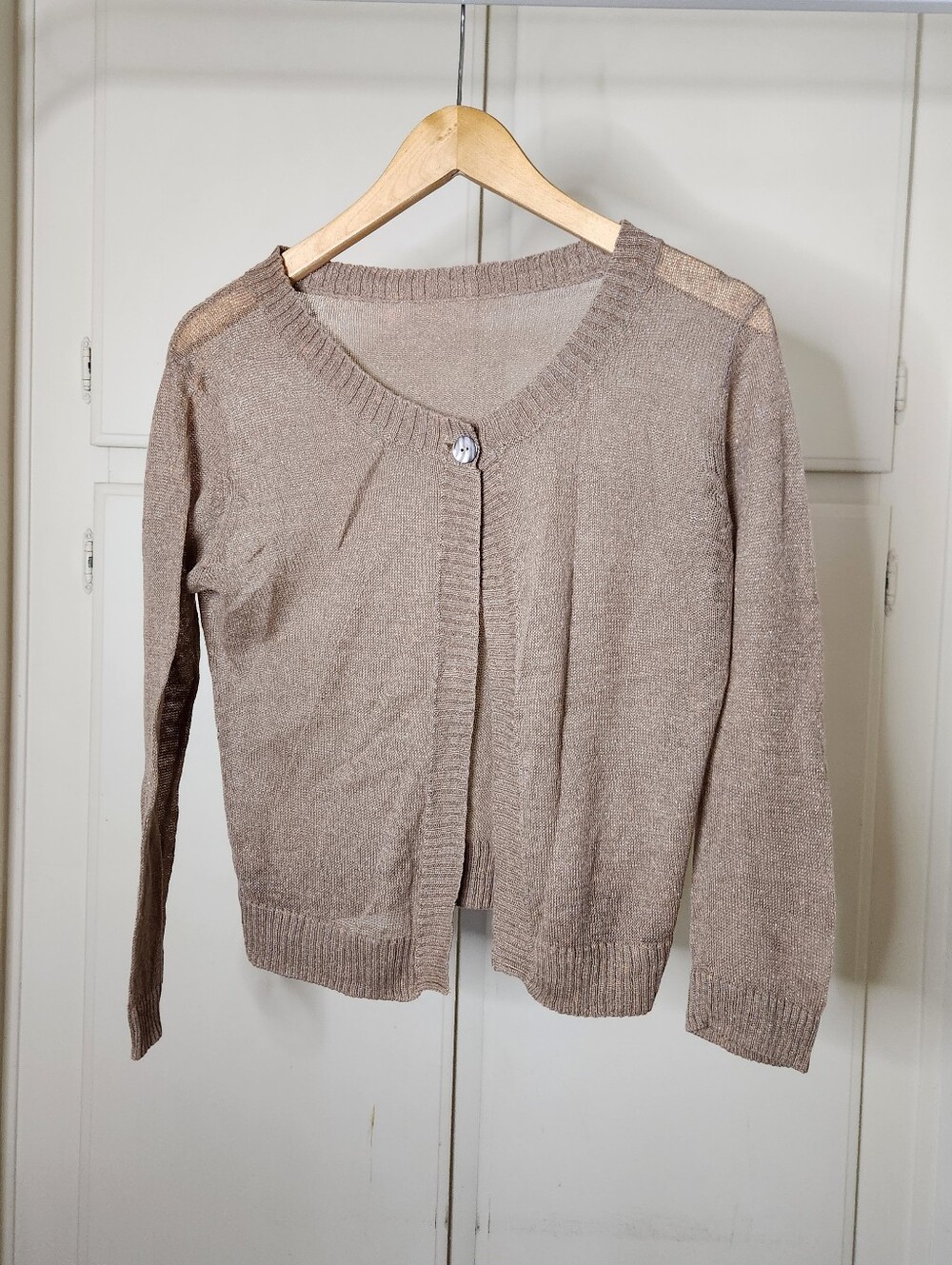 Brown knitted long sleeves cardigan with button